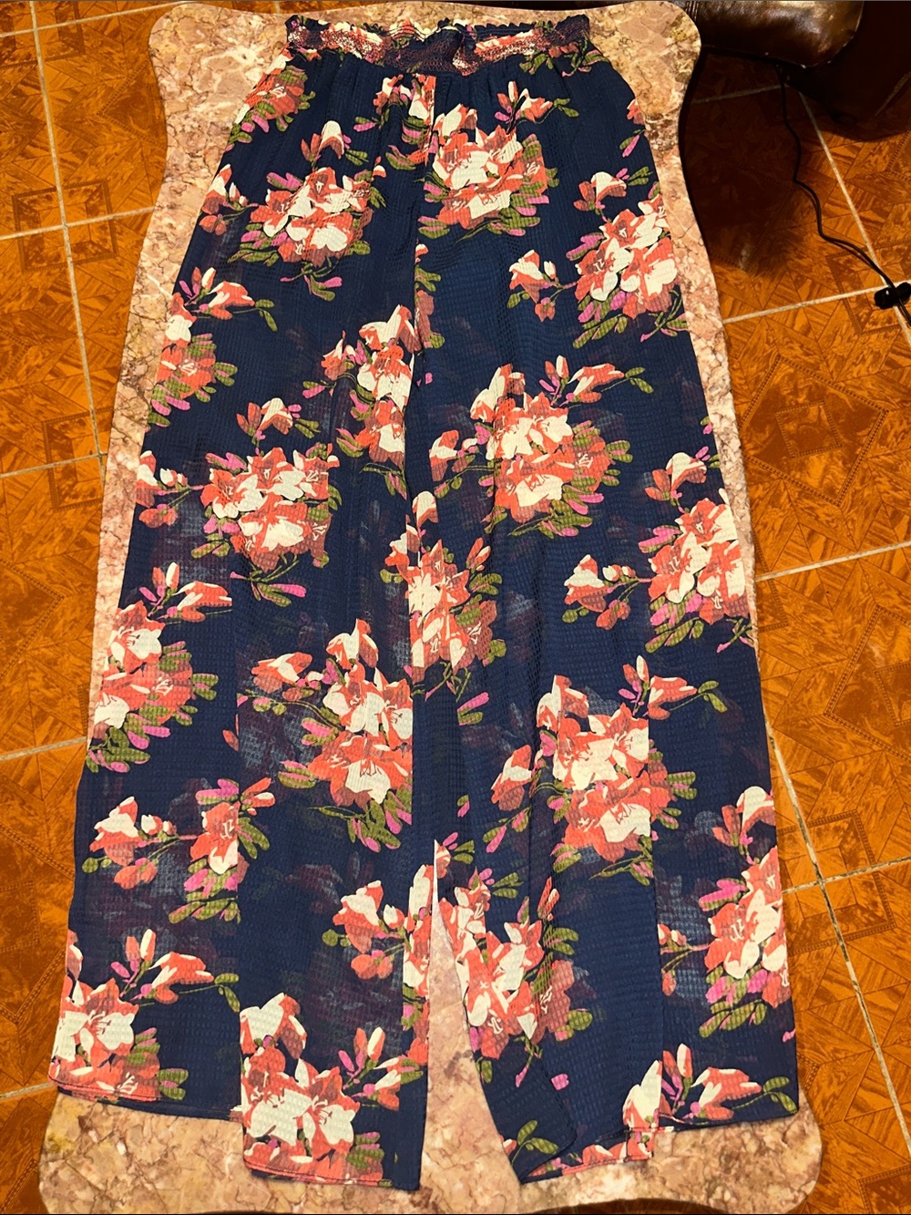 elevenses women’s Navy Wide-Leg Floral Pants